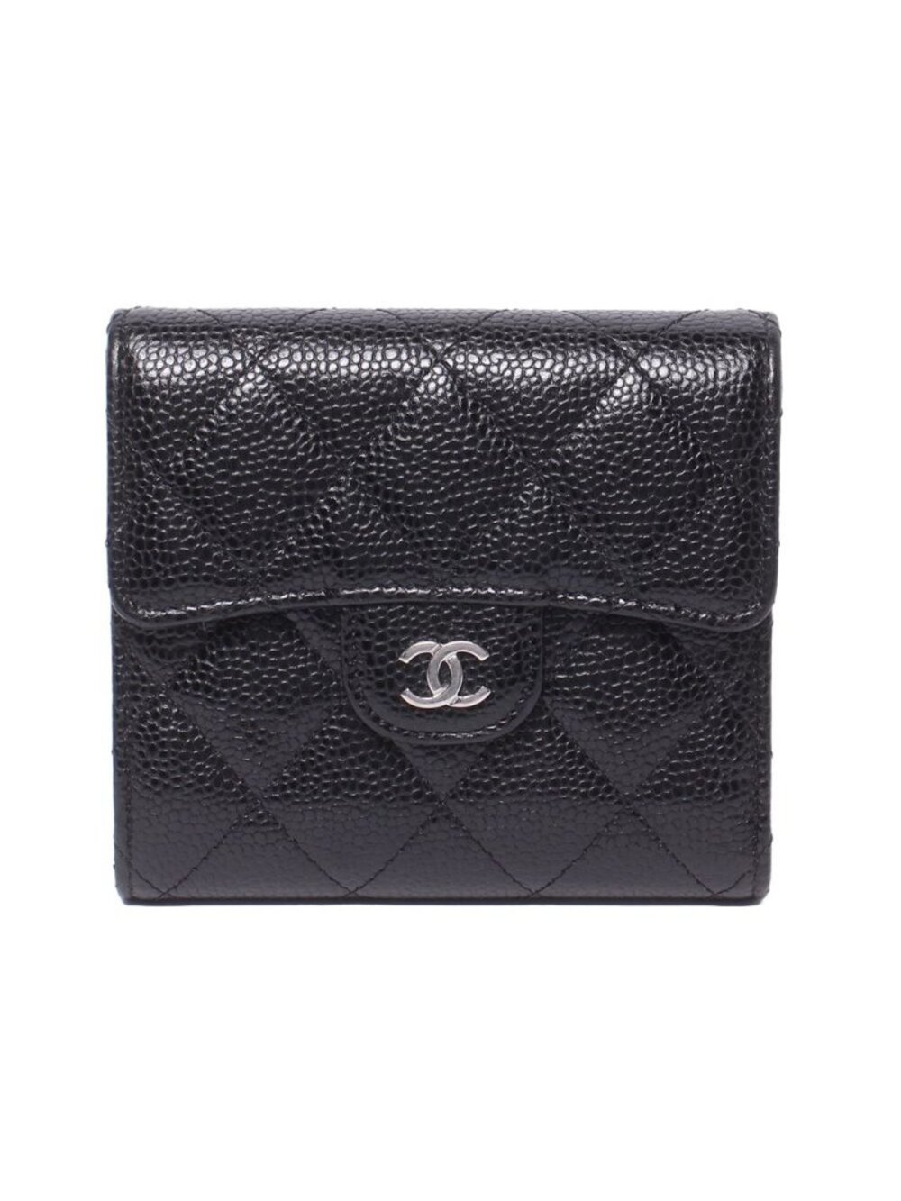 Chanel Trifold Wallet Silver Classic Small Flap Caviar Leather